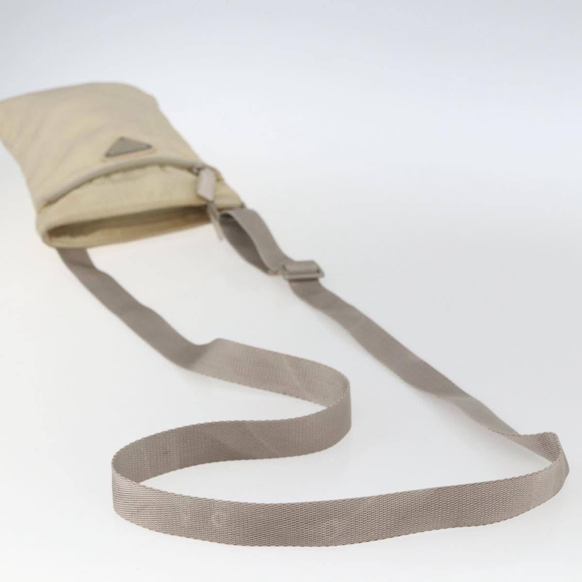 PRADA Shoulder Bag Nylon Beige Silver Auth bs32871