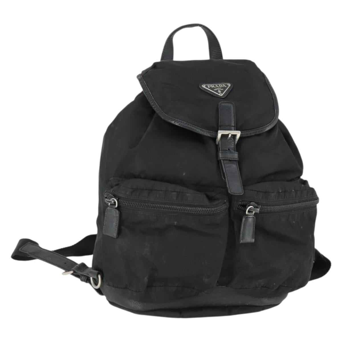 PRADA Backpack Nylon Black Silver Auth bs32876