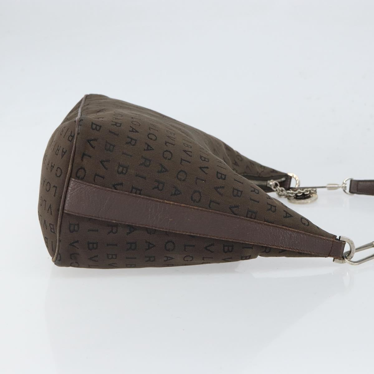 BVLGARI Shoulder Bag Canvas Brown Silver Auth bs32878
