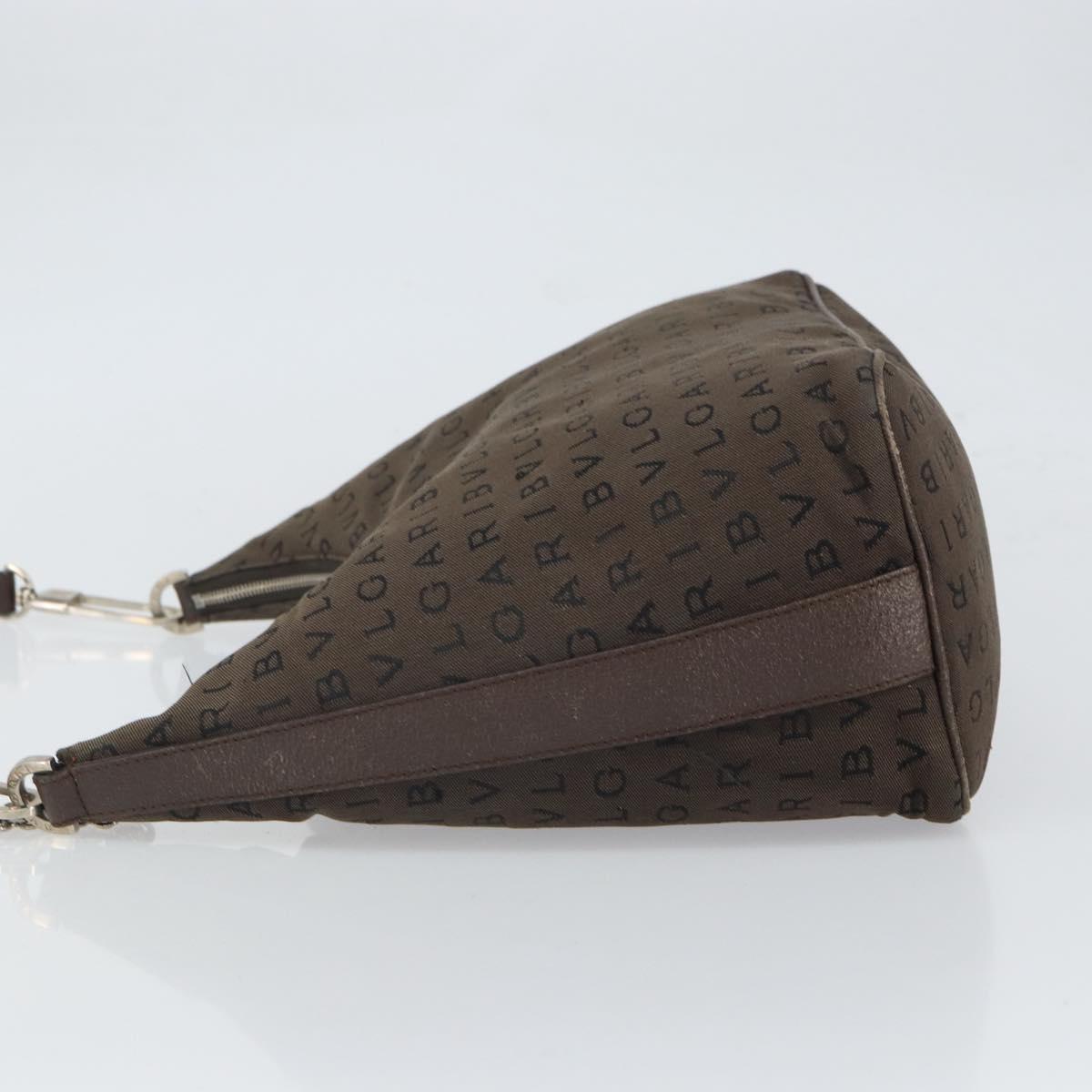 BVLGARI Shoulder Bag Canvas Brown Silver Auth bs32878