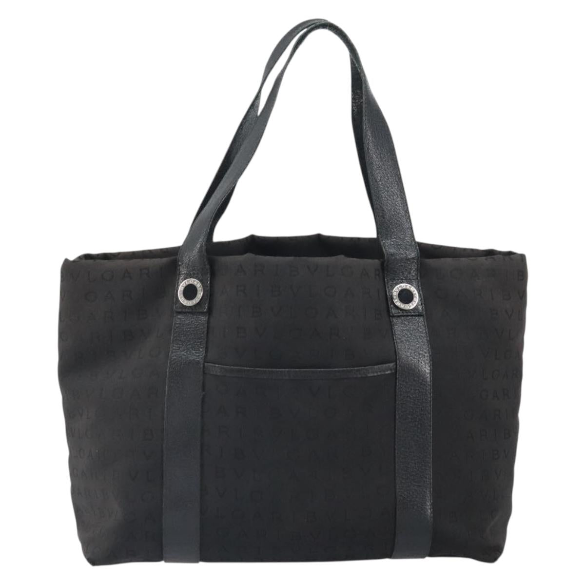 BVLGARI Tote Bag Canvas Black Silver Auth bs32879