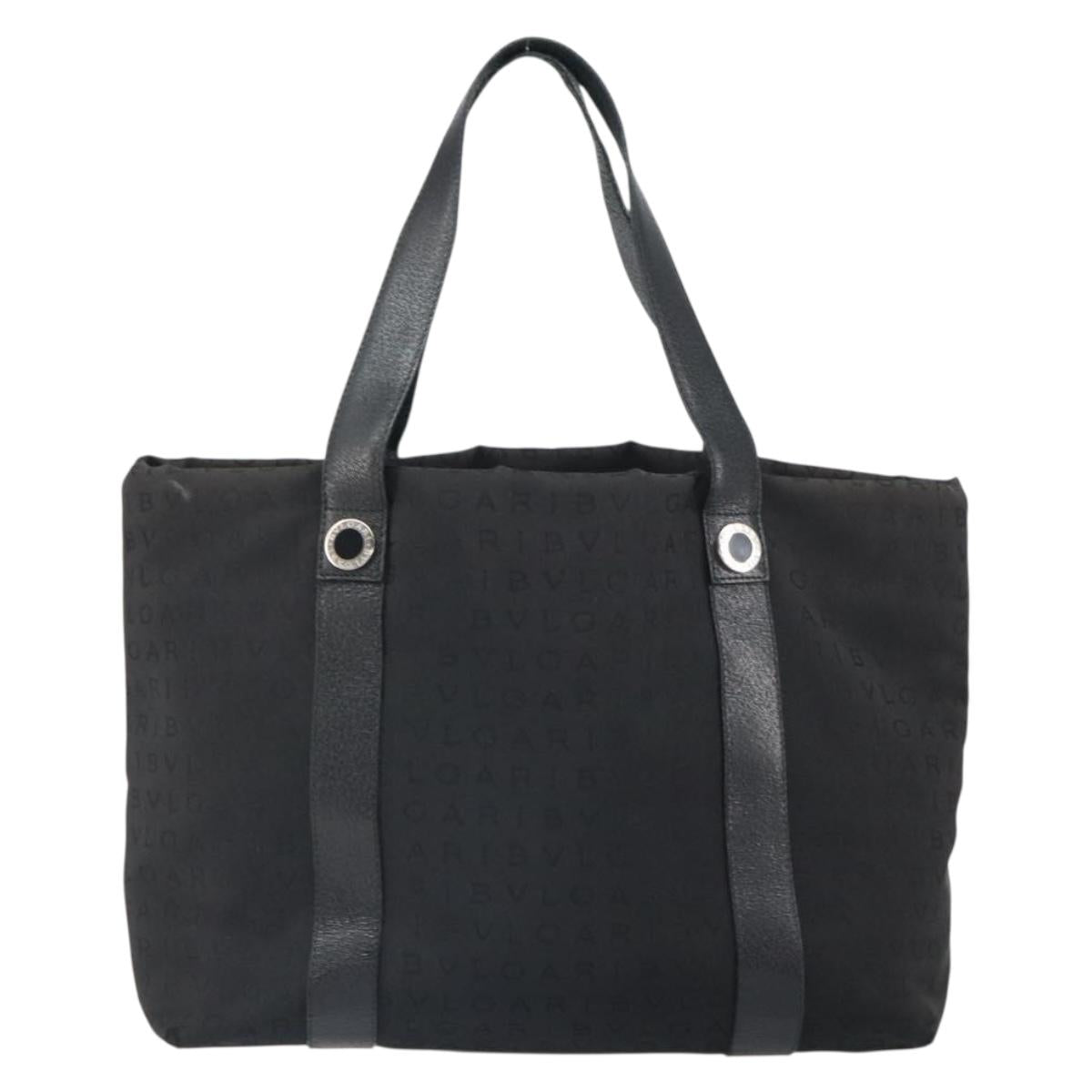 BVLGARI Tote Bag Canvas Black Silver Auth bs32879