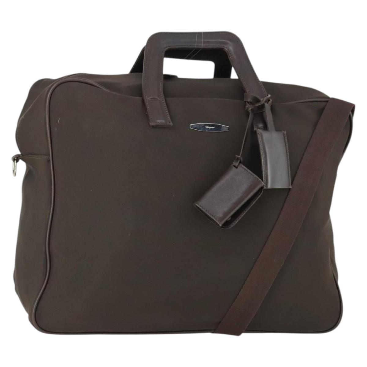 Salvatore Ferragamo Boston Bag Canvas Brown Silver Auth bs32884
