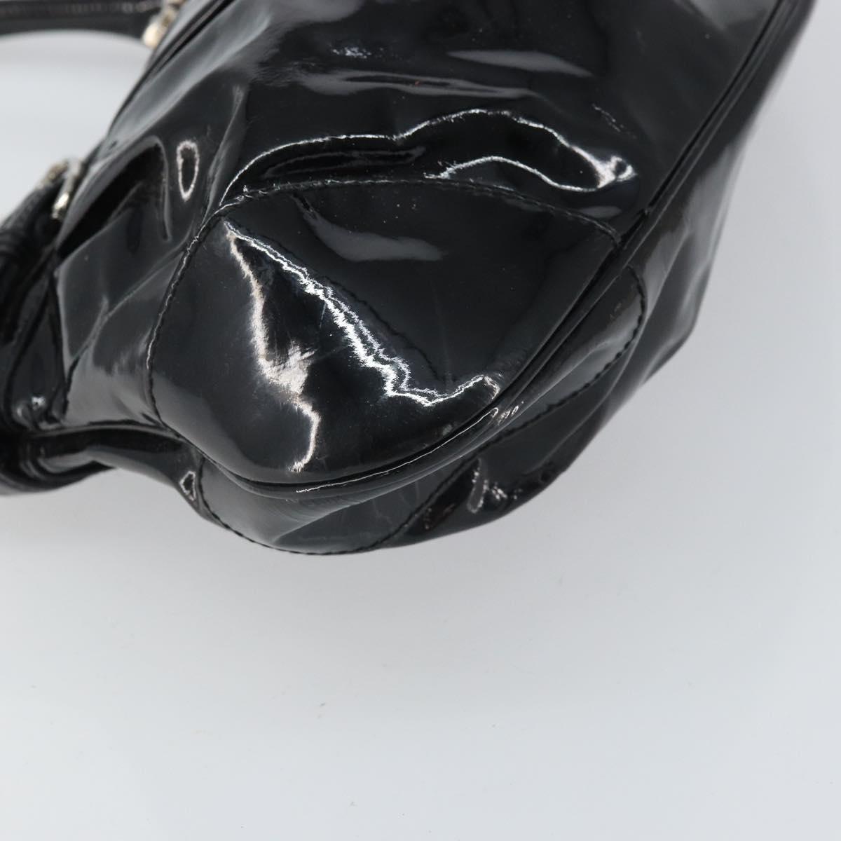 Salvatore Ferragamo Ganchei Hand Bag Patent leather Black Silver Auth bs32886