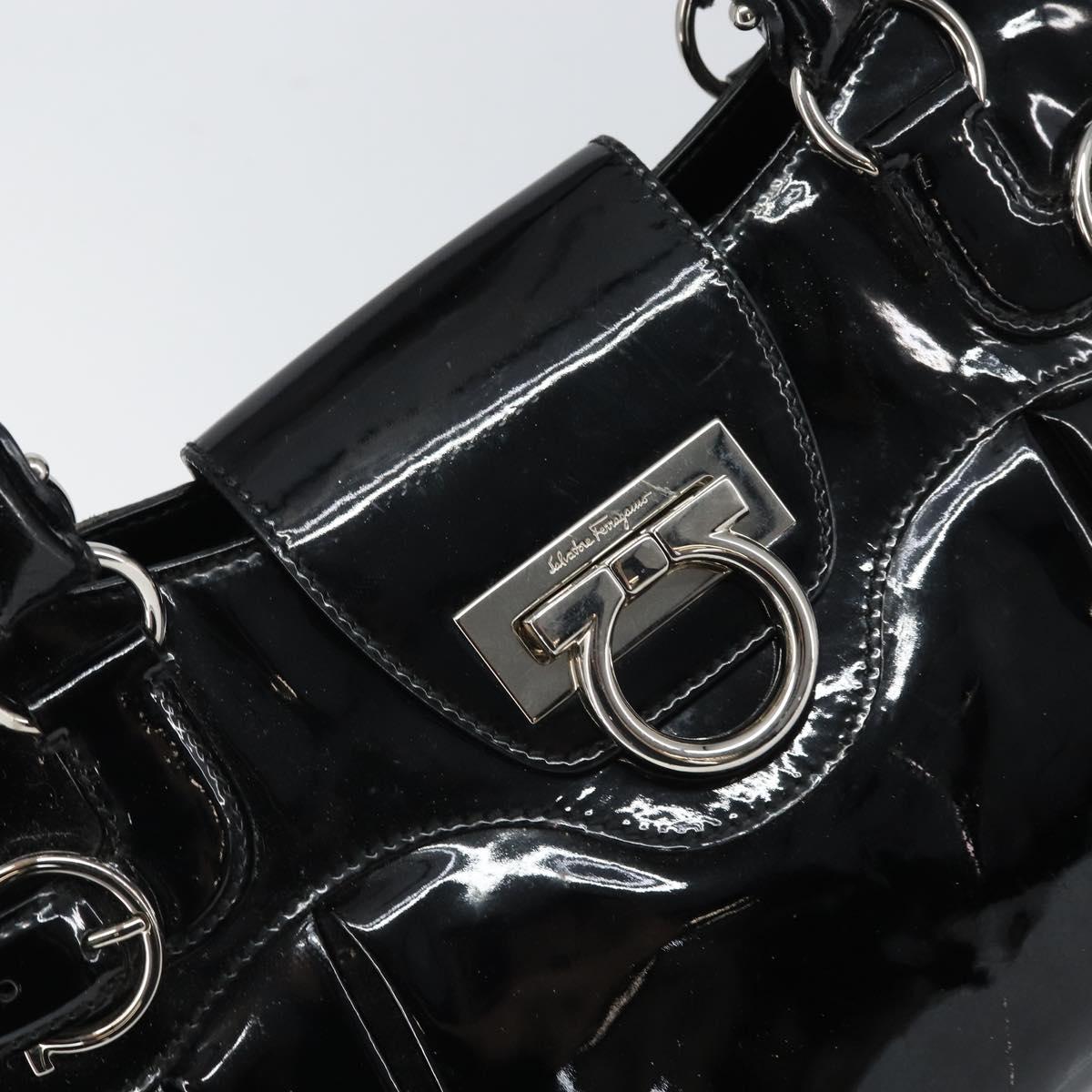 Salvatore Ferragamo Ganchei Hand Bag Patent leather Black Silver Auth bs32886