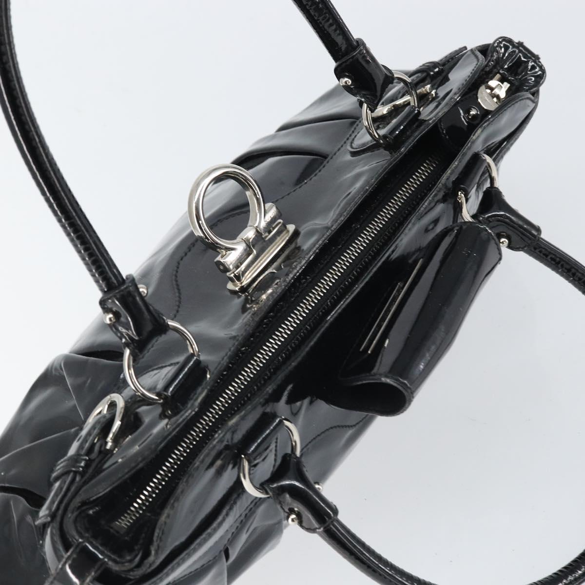Salvatore Ferragamo Ganchei Hand Bag Patent leather Black Silver Auth bs32886