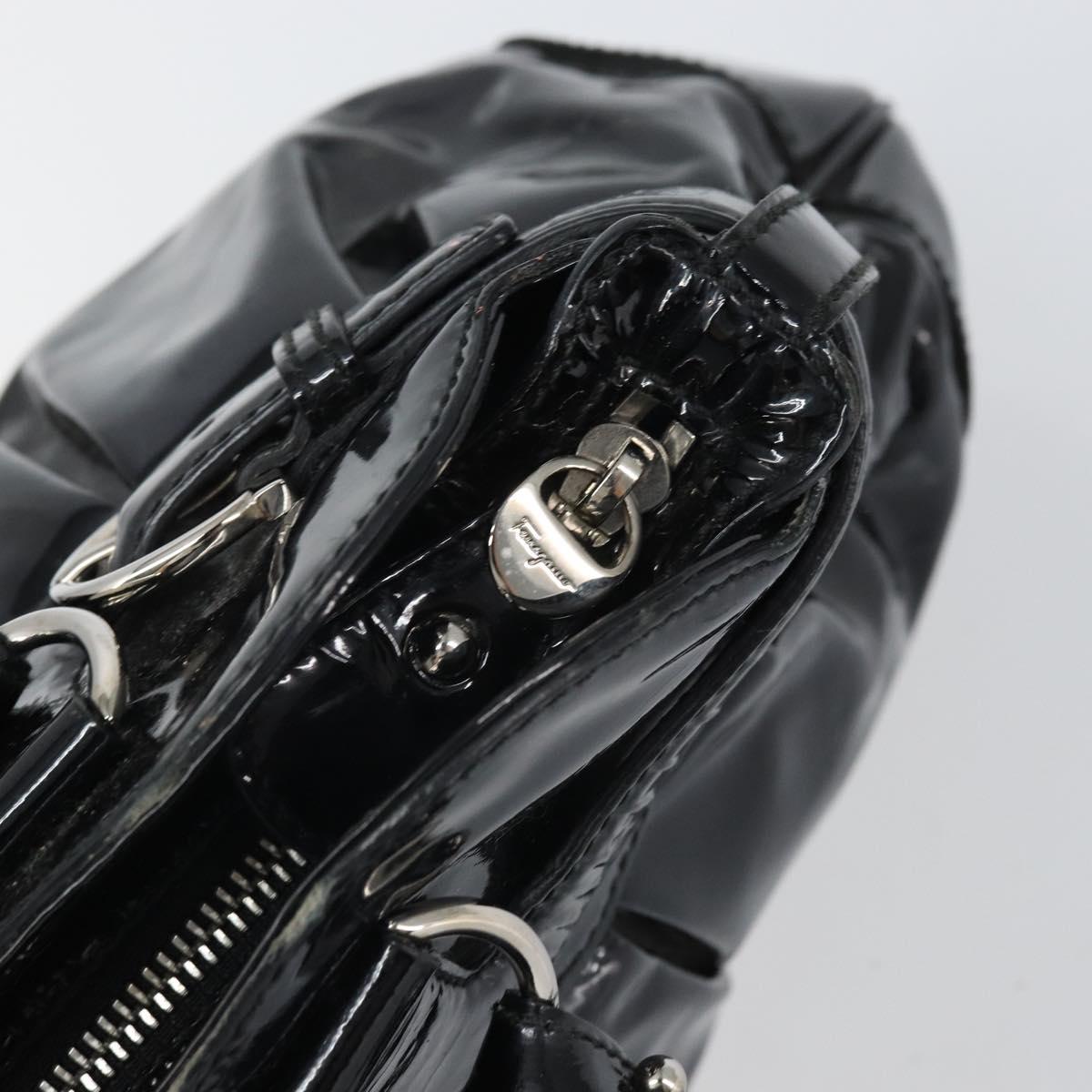 Salvatore Ferragamo Ganchei Hand Bag Patent leather Black Silver Auth bs32886