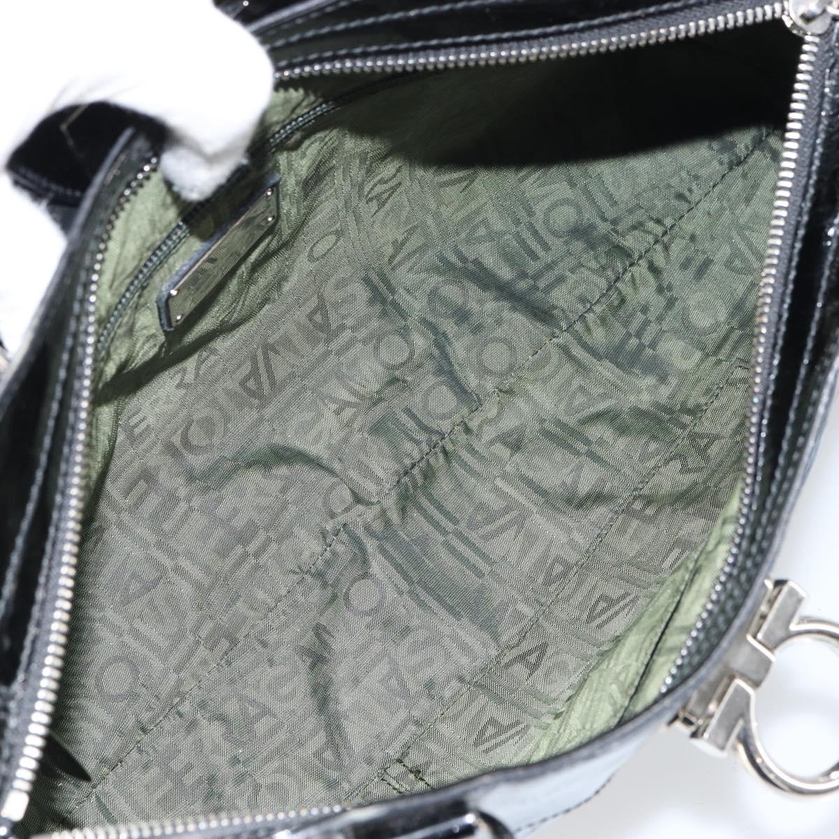 Salvatore Ferragamo Ganchei Hand Bag Patent leather Black Silver Auth bs32886