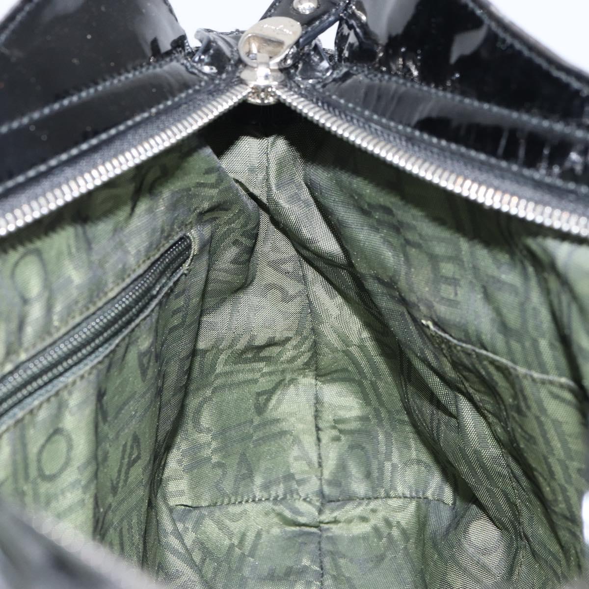 Salvatore Ferragamo Ganchei Hand Bag Patent leather Black Silver Auth bs32886