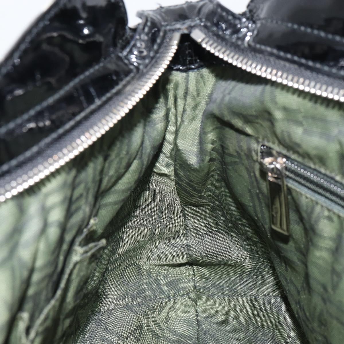 Salvatore Ferragamo Ganchei Hand Bag Patent leather Black Silver Auth bs32886