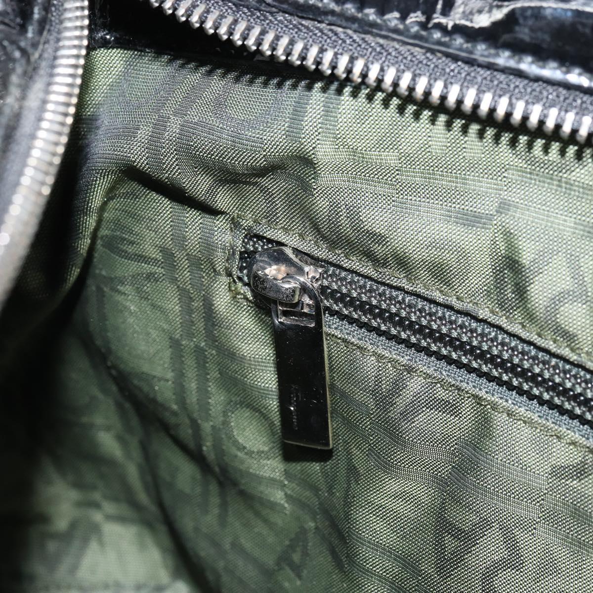 Salvatore Ferragamo Ganchei Hand Bag Patent leather Black Silver Auth bs32886