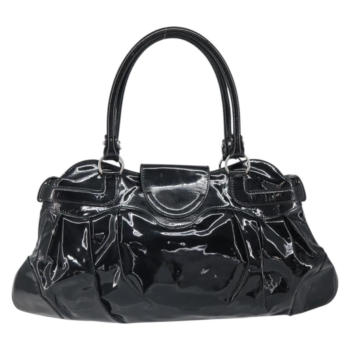 Salvatore Ferragamo Ganchei Hand Bag Patent leather Black Silver Auth bs32886