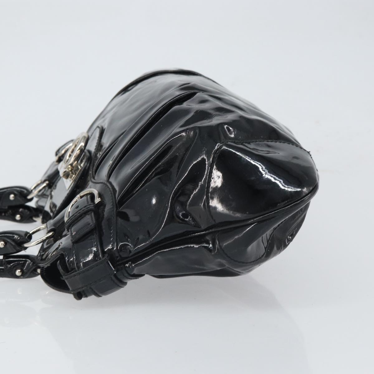 Salvatore Ferragamo Ganchei Hand Bag Patent leather Black Silver Auth bs32886