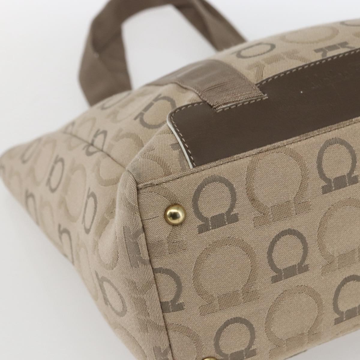 Salvatore Ferragamo Tote Bag Canvas Beige Gold Auth bs32887