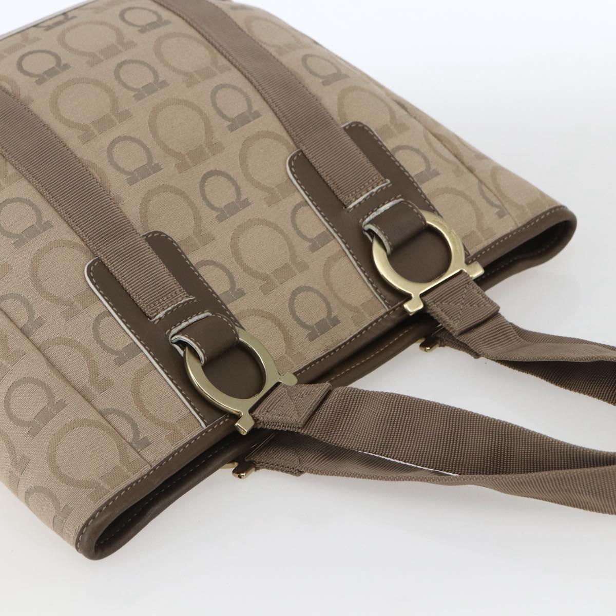 Salvatore Ferragamo Tote Bag Canvas Beige Gold Auth bs32887