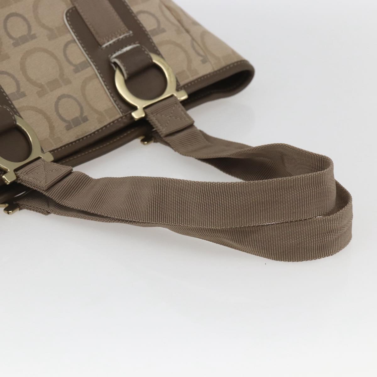 Salvatore Ferragamo Tote Bag Canvas Beige Gold Auth bs32887