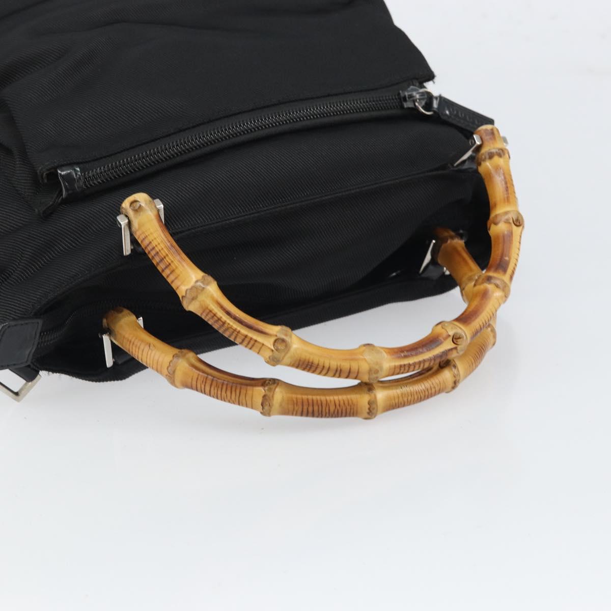 GUCCI Bamboo Hand Bag Canvas Black Silver 002 2122 0508 Auth bs32890