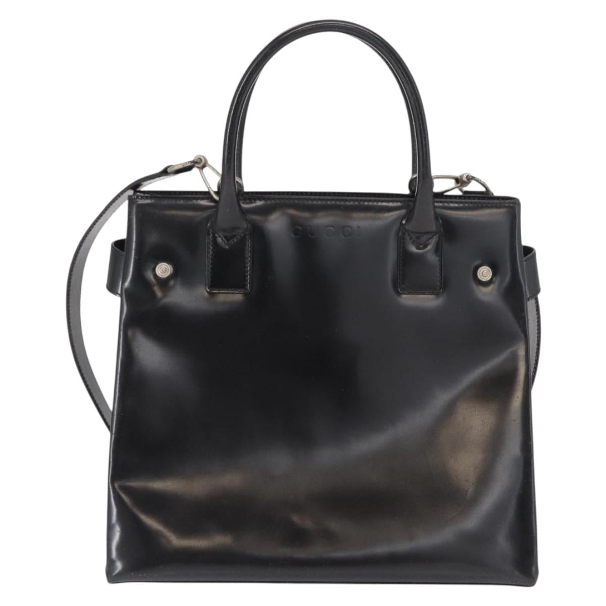 GUCCI Hand Bag Patent leather 2way Black Silver 000 1118 0503 Auth bs32894