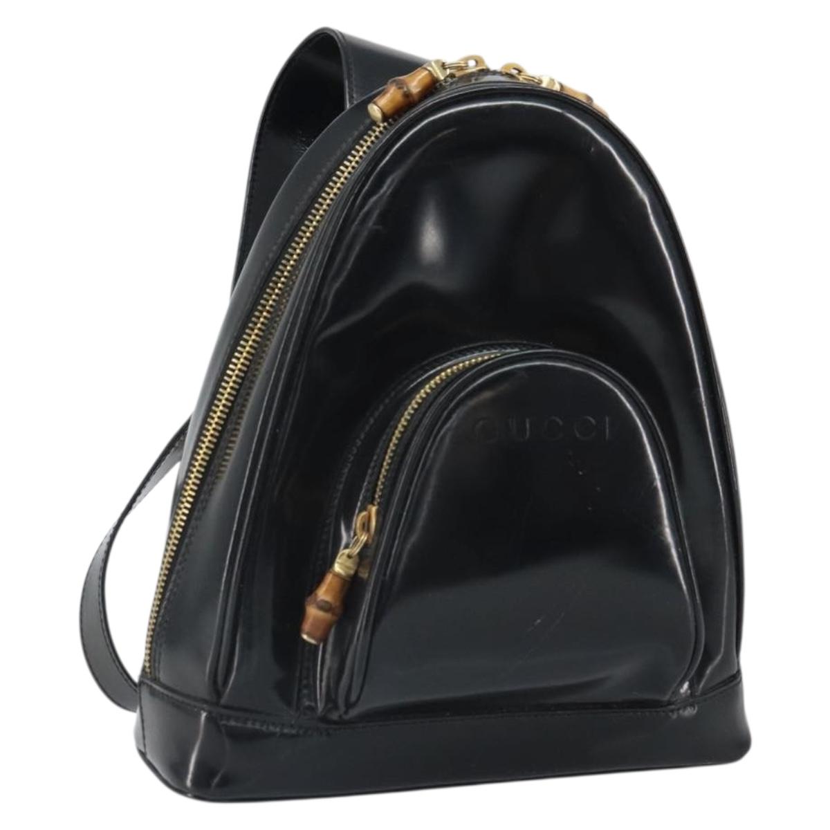 GUCCI Bamboo Body Bag Patent leather Black Gold 003 3444 0027 Auth bs32895