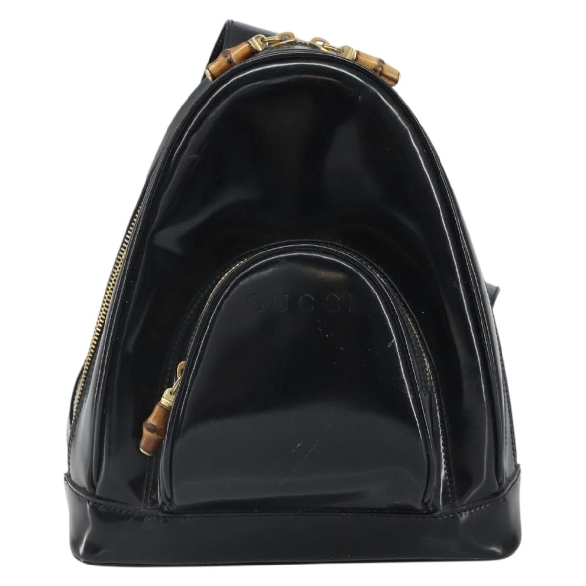 GUCCI Bamboo Body Bag Patent leather Black Gold 003 3444 0027 Auth bs32895
