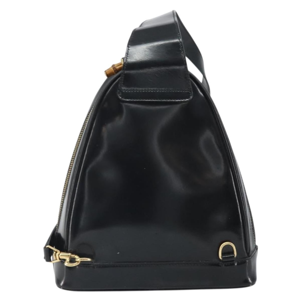 GUCCI Bamboo Body Bag Patent leather Black Gold 003 3444 0027 Auth bs32895