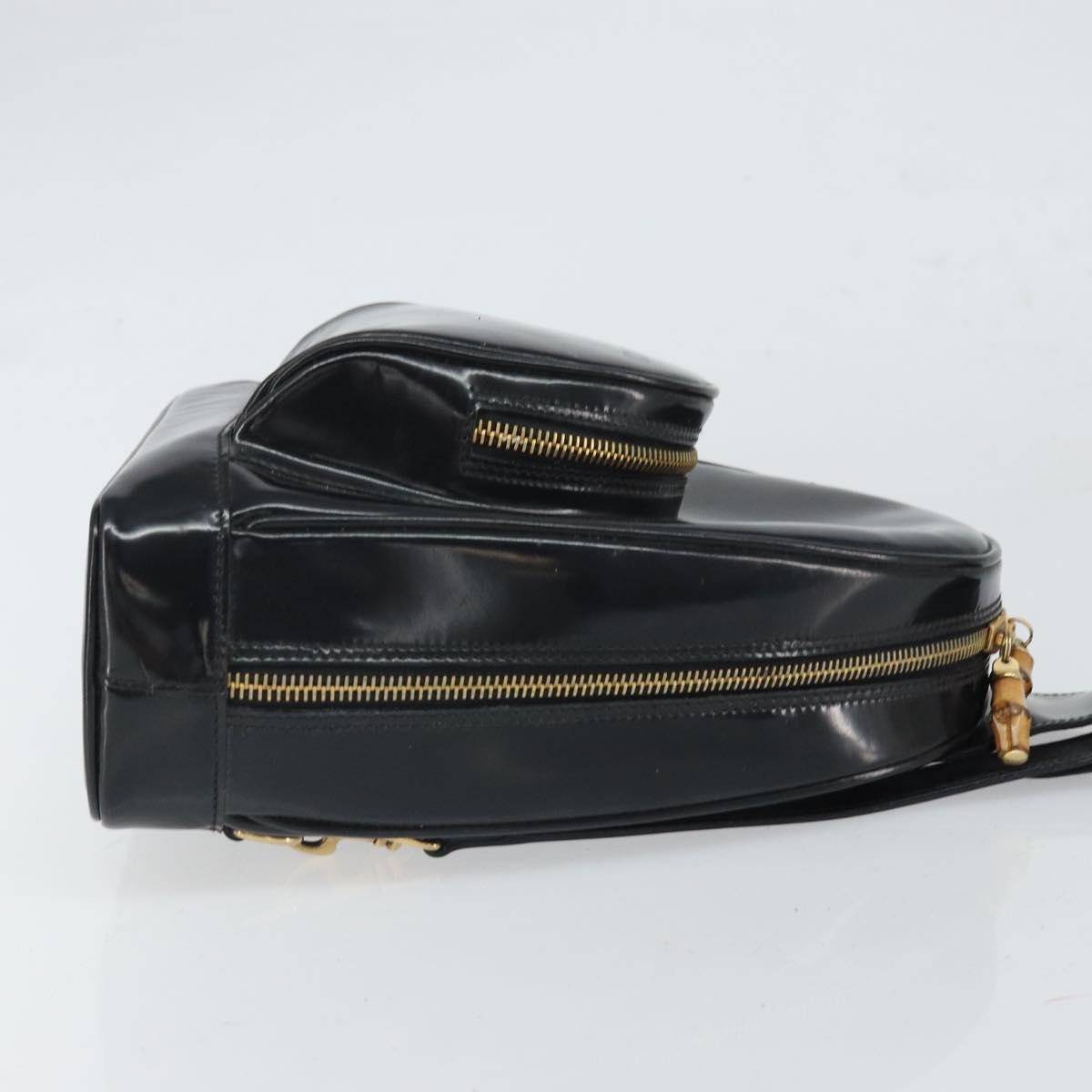 GUCCI Bamboo Body Bag Patent leather Black Gold 003 3444 0027 Auth bs32895