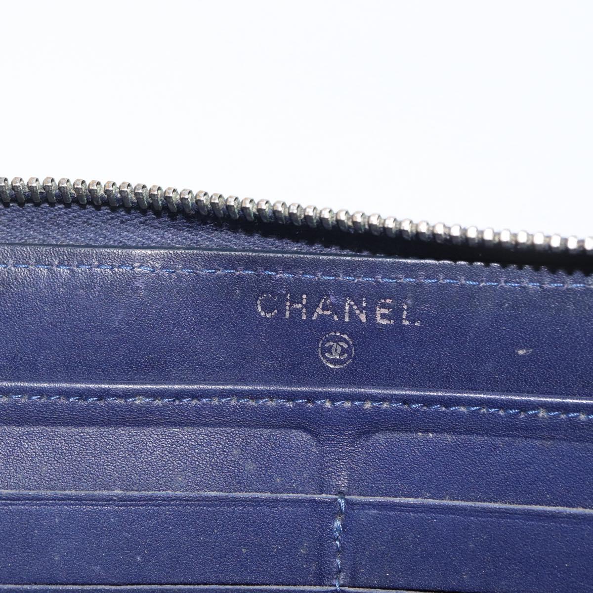 CHANEL Matelasse Long Wallet Leather Navy Silver CC Auth bs32901