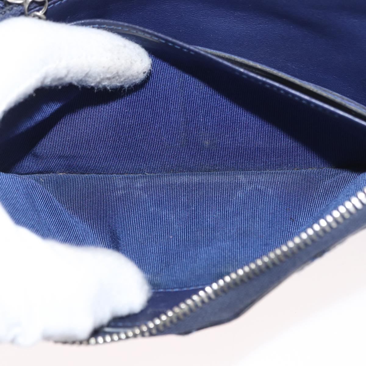 CHANEL Matelasse Long Wallet Leather Navy Silver CC Auth bs32901