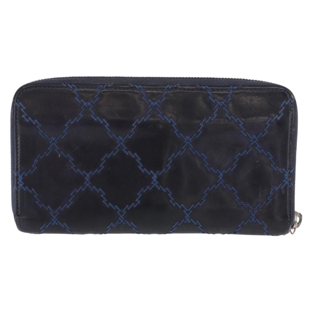 CHANEL Matelasse Long Wallet Leather Navy Silver CC Auth bs32901