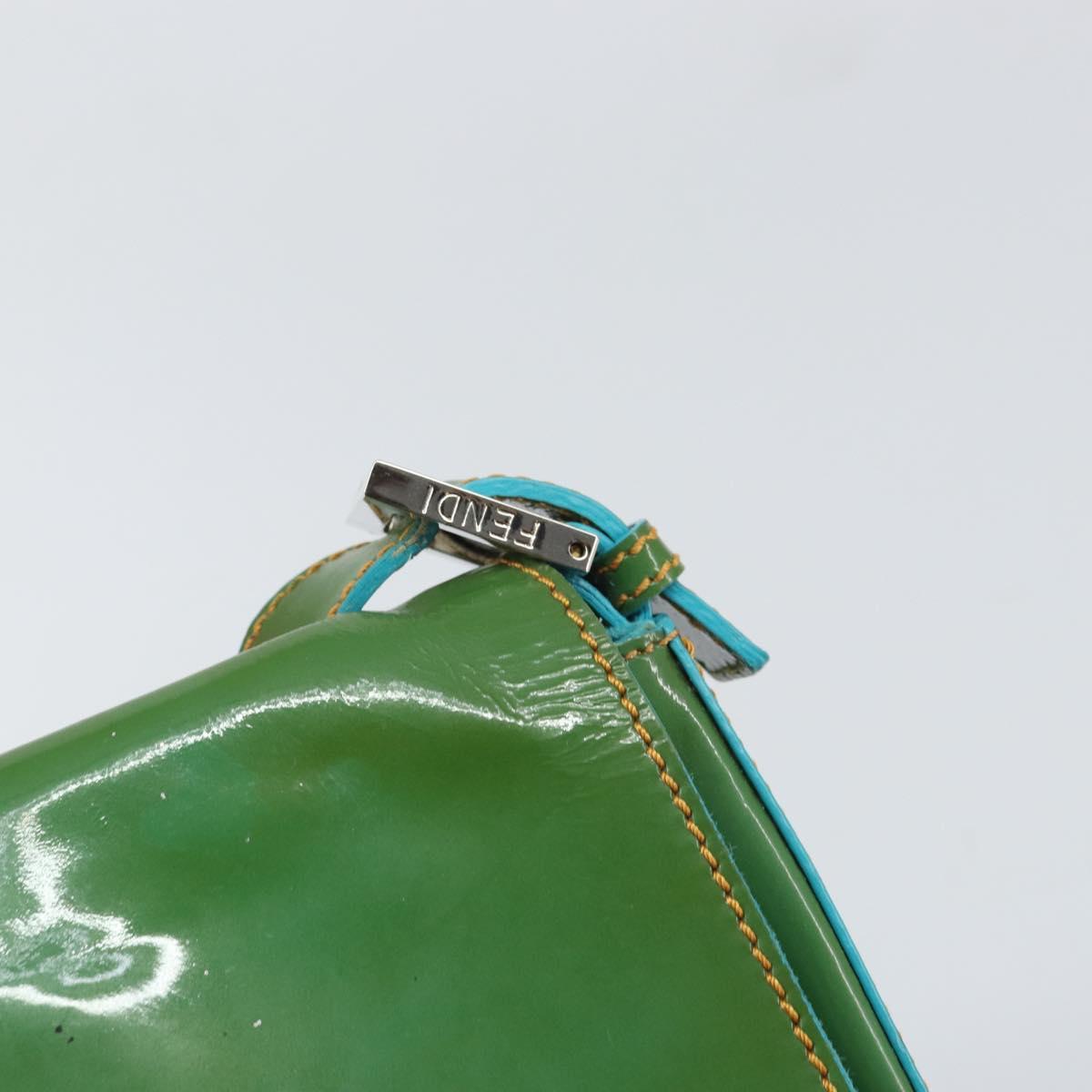 FENDI Mamma Baguette Shoulder Bag Patent leather Green Silver Auth bs32902