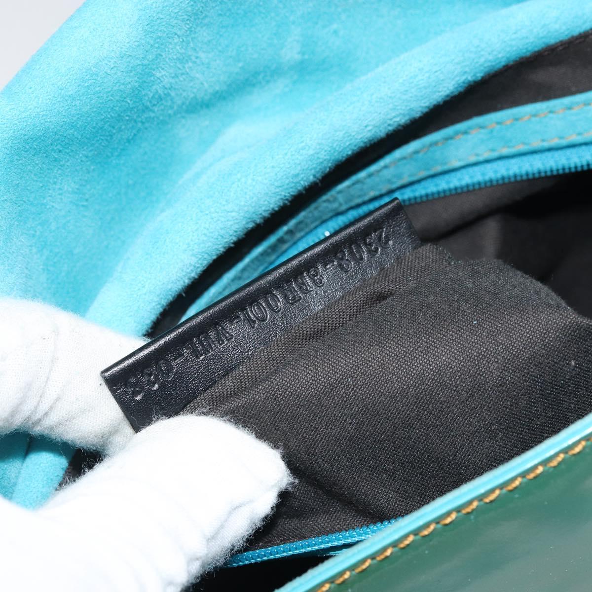 FENDI Mamma Baguette Shoulder Bag Patent leather Green Silver Auth bs32902