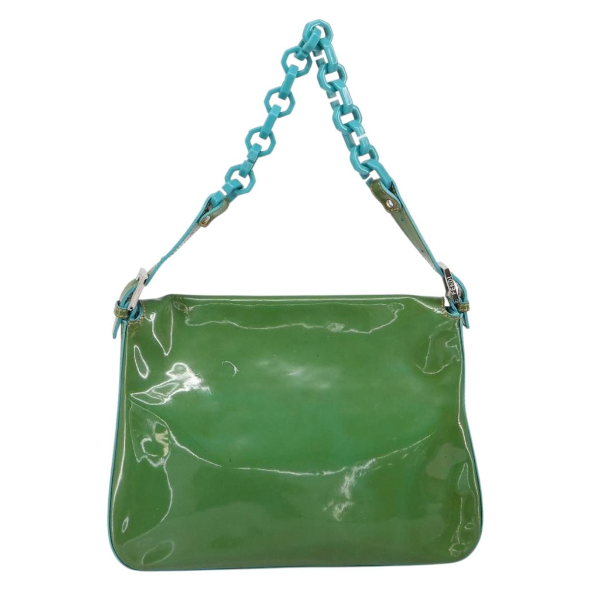 FENDI Mamma Baguette Shoulder Bag Patent leather Green Silver Auth bs32902