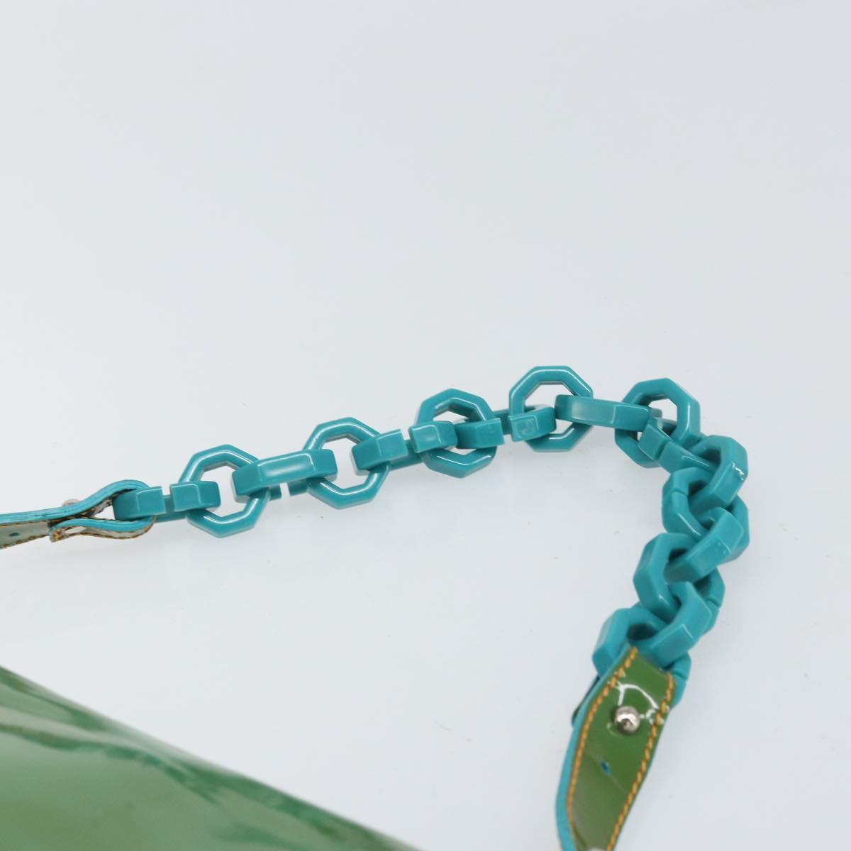 FENDI Mamma Baguette Shoulder Bag Patent leather Green Silver Auth bs32902