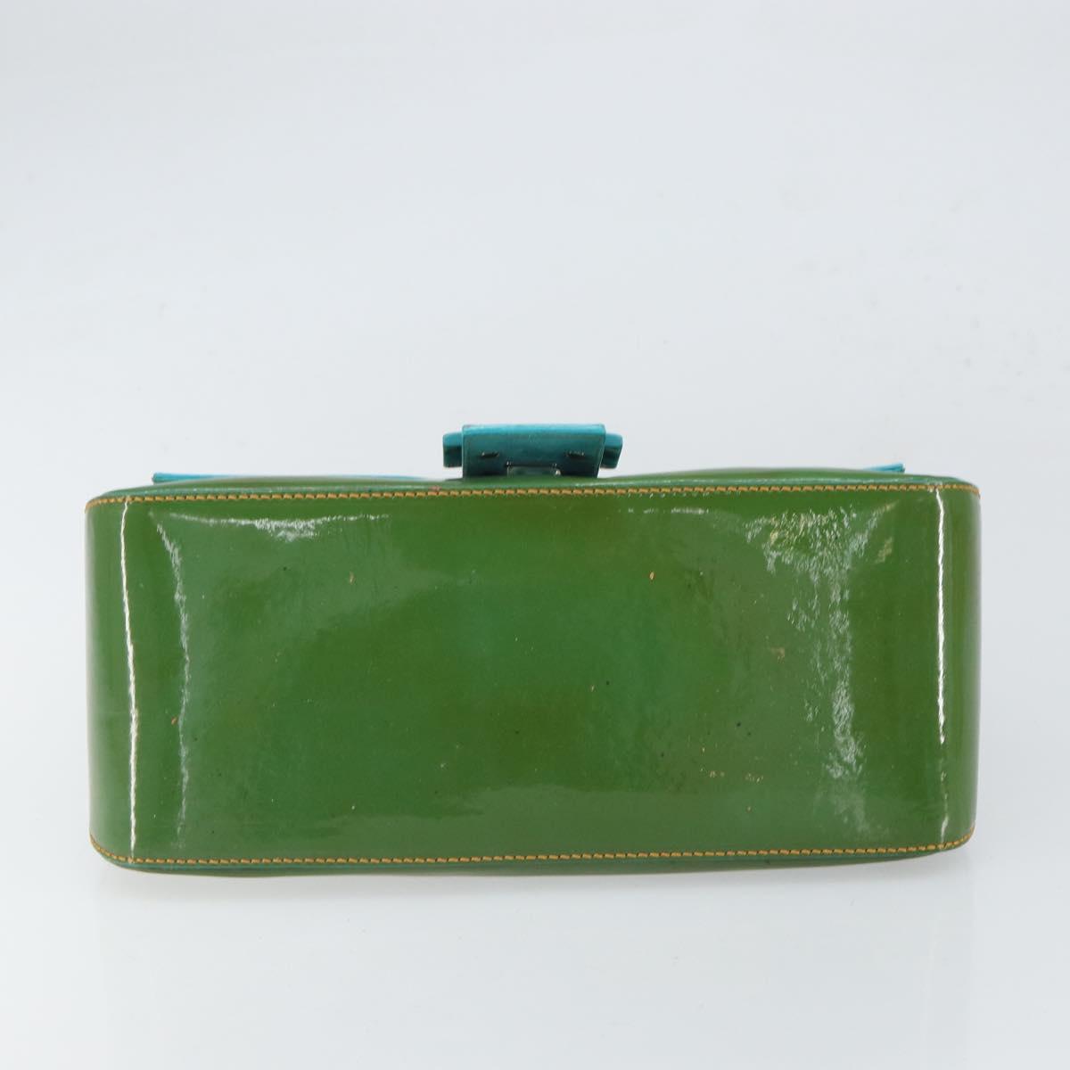 FENDI Mamma Baguette Shoulder Bag Patent leather Green Silver Auth bs32902