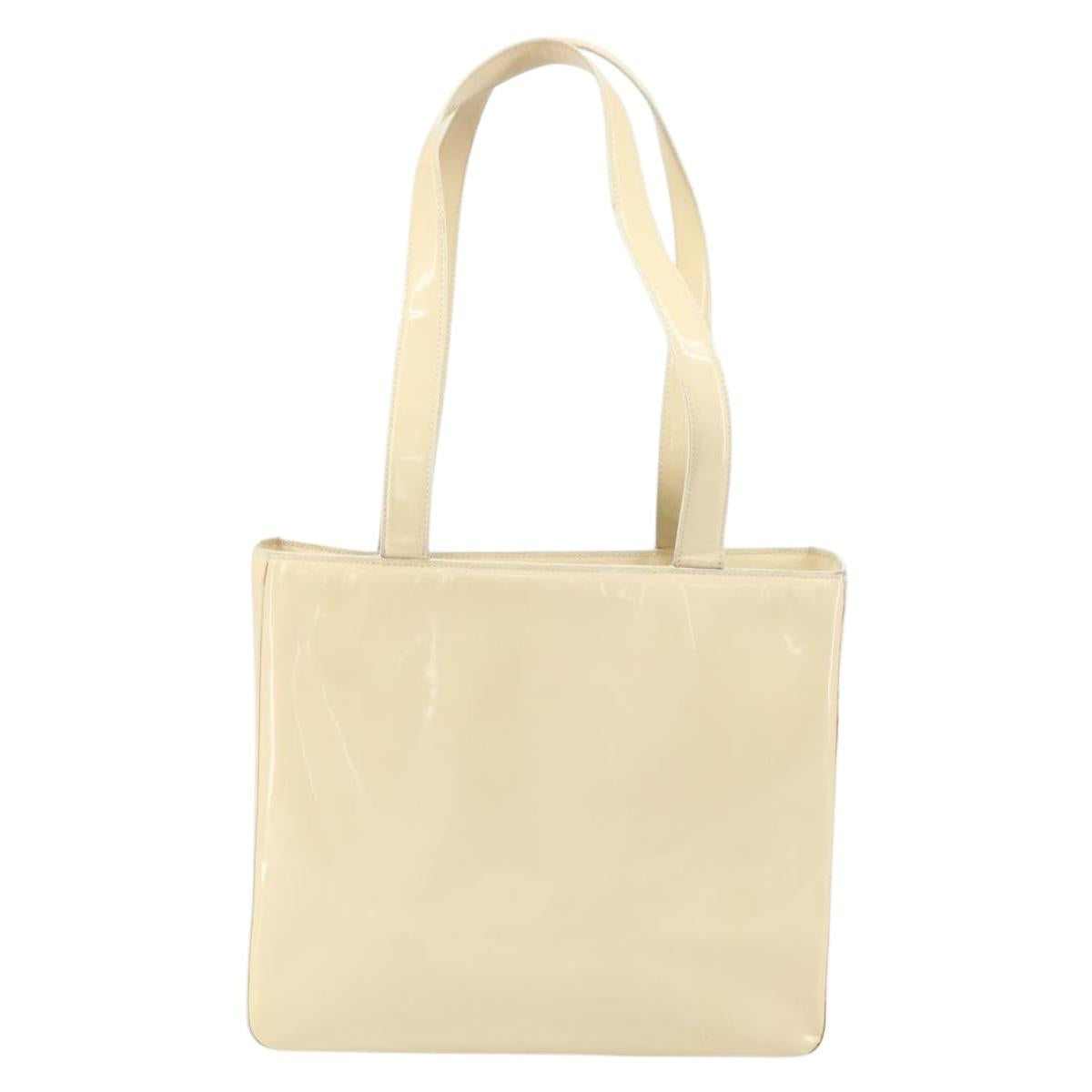 CHANEL Tote Bag Patent leather Beige Gold CC Auth bs32903
