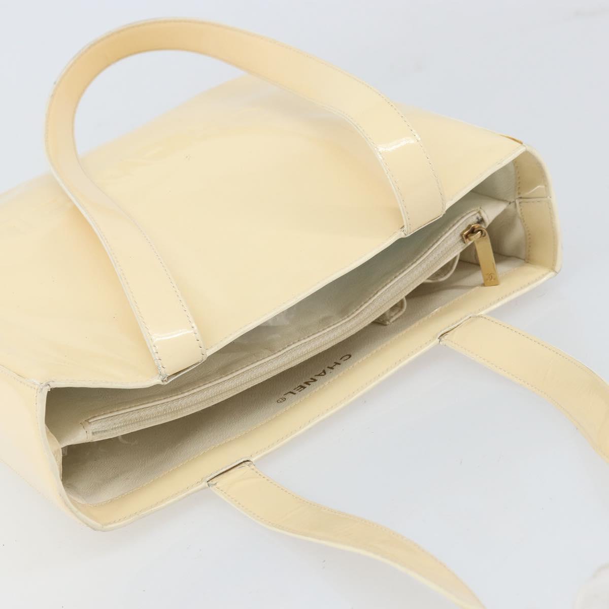 CHANEL Tote Bag Patent leather Beige Gold CC Auth bs32903