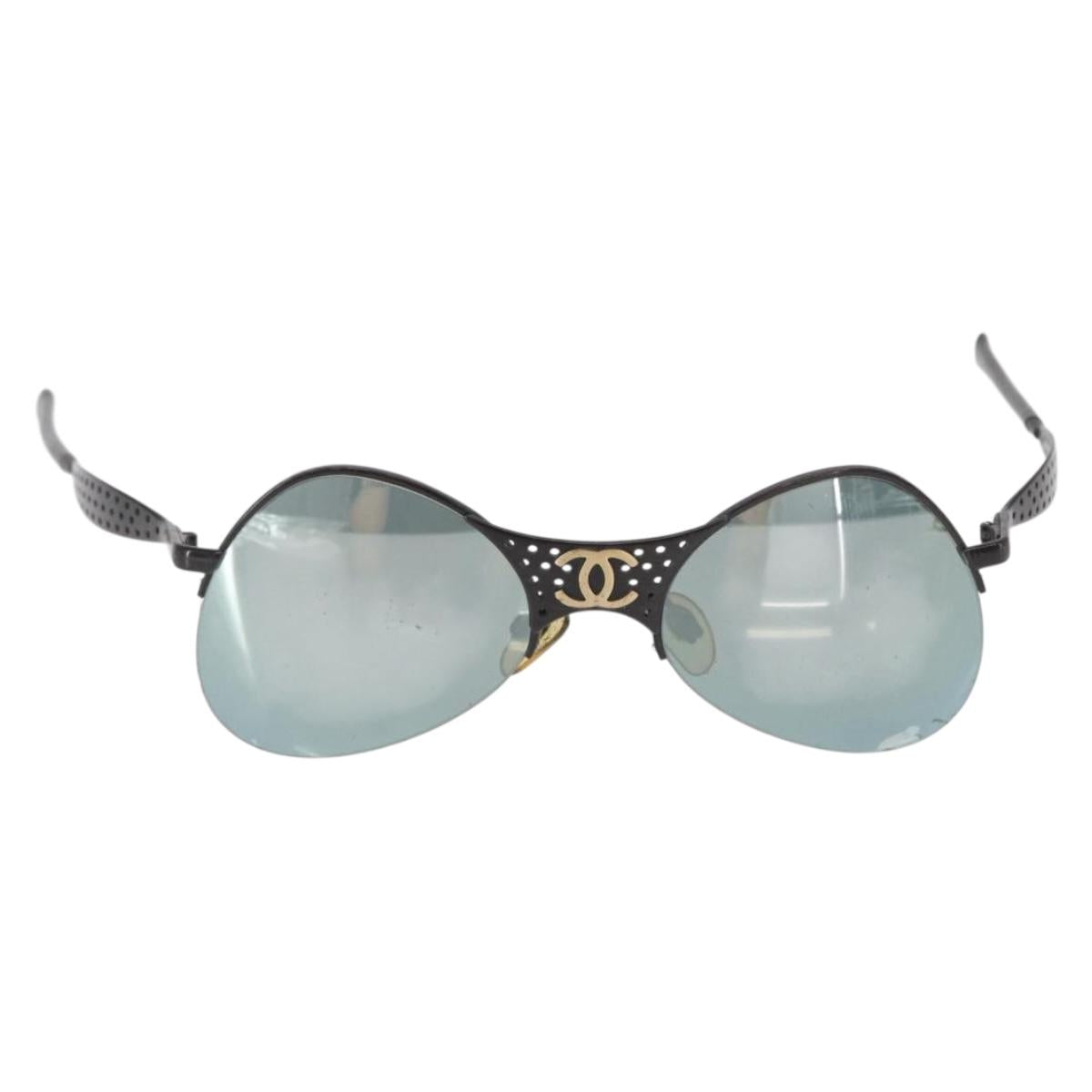 CHANEL Sunglasses plastic 2 Set Black Beige CC Auth bs32905