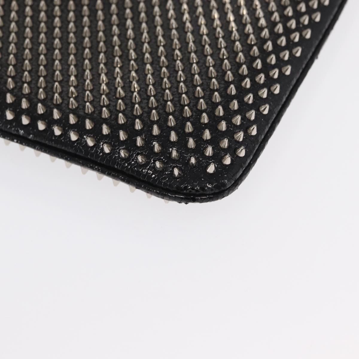 Christian Louboutin Chain Shoulder Bag Leather Black Silver Auth bs32908