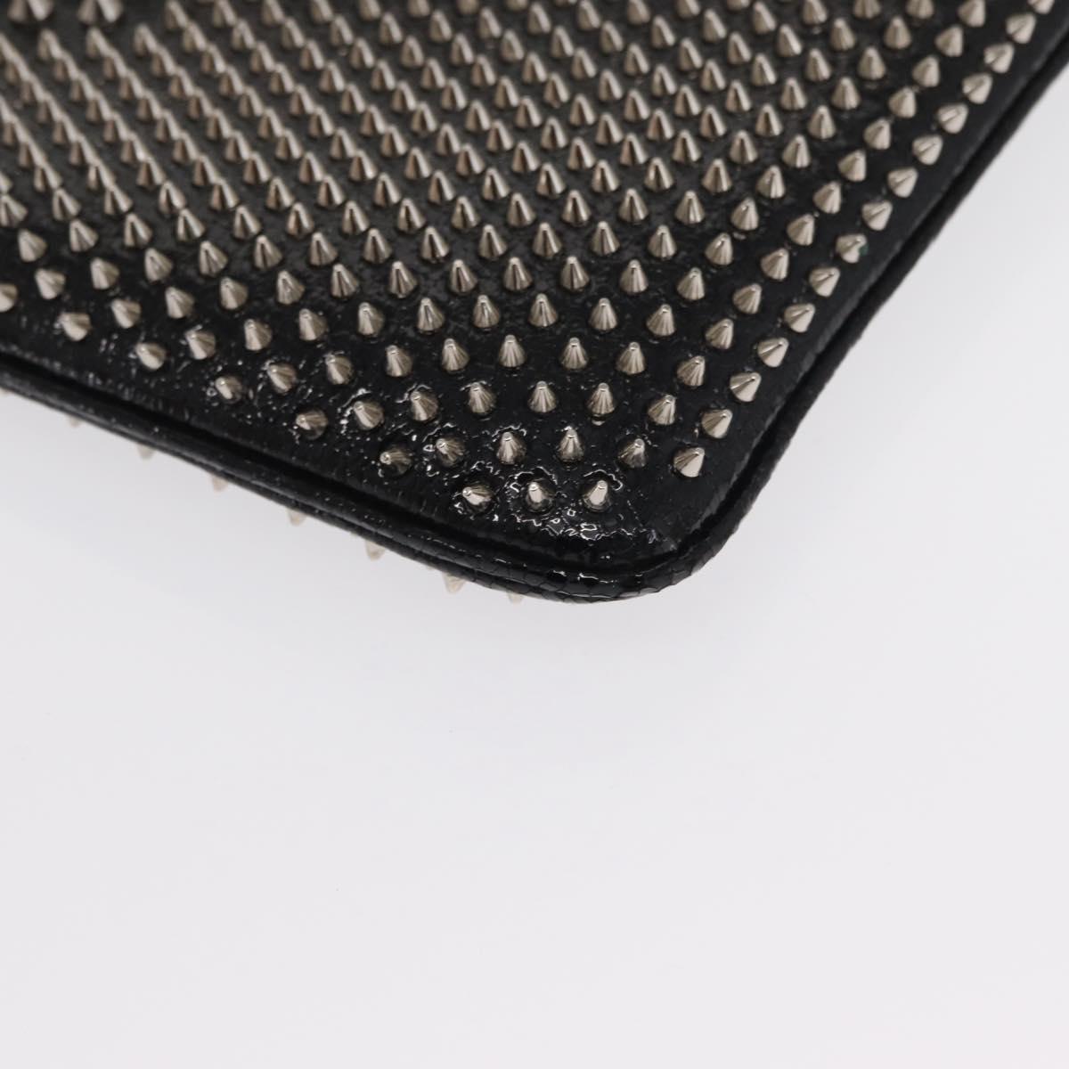 Christian Louboutin Chain Shoulder Bag Leather Black Silver Auth bs32908