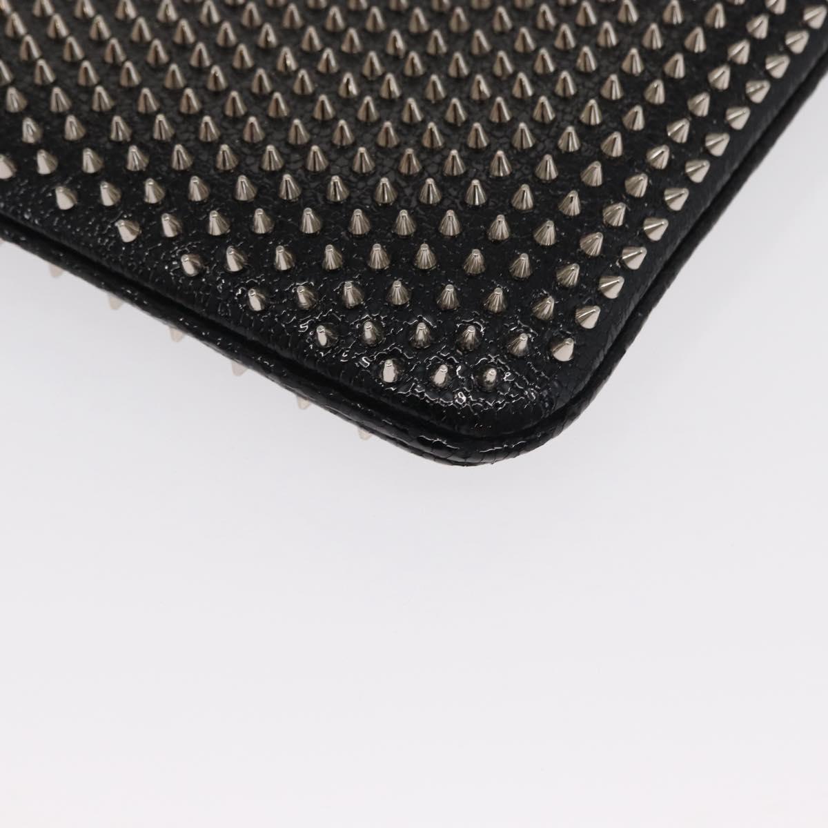 Christian Louboutin Chain Shoulder Bag Leather Black Silver Auth bs32908