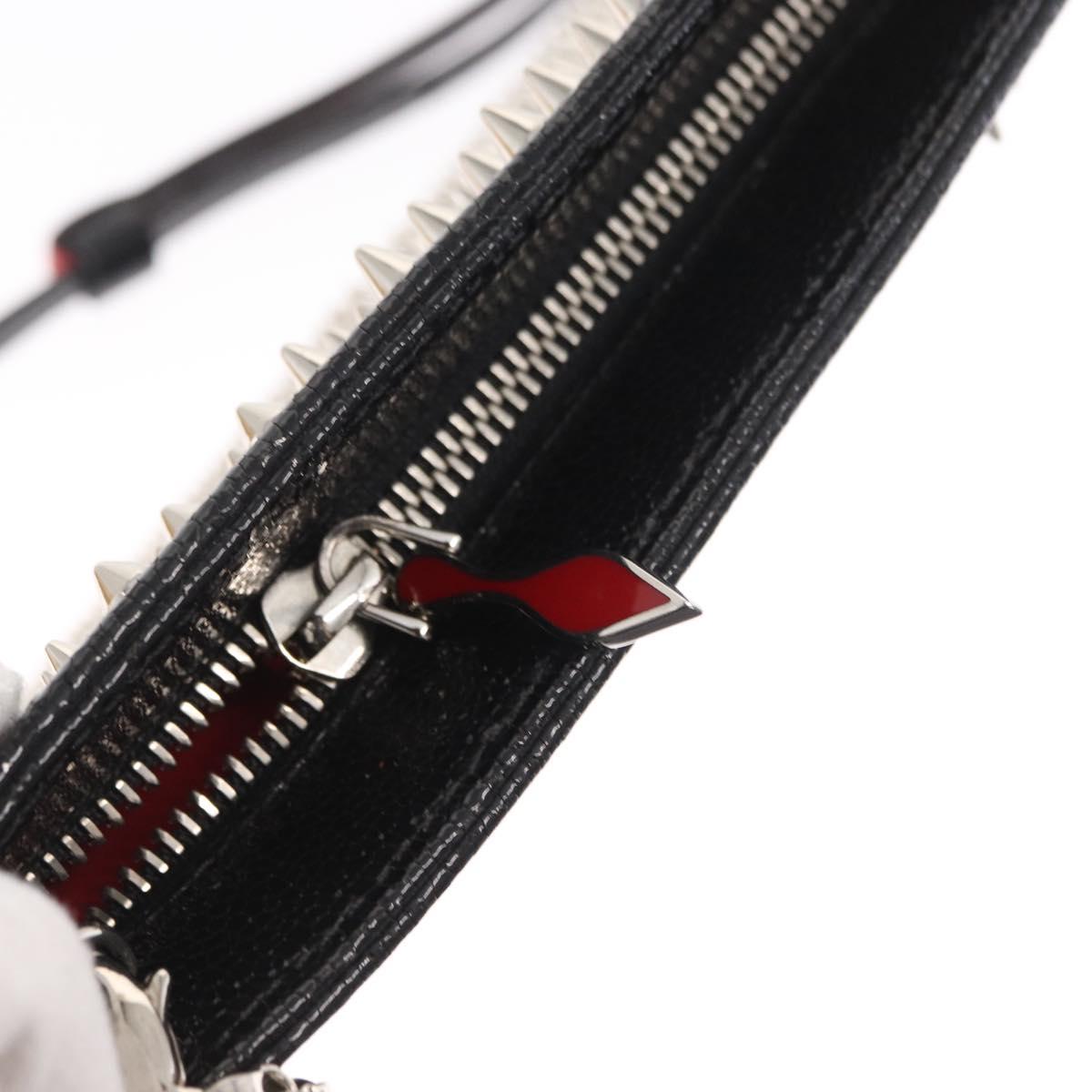 Christian Louboutin Chain Shoulder Bag Leather Black Silver Auth bs32908