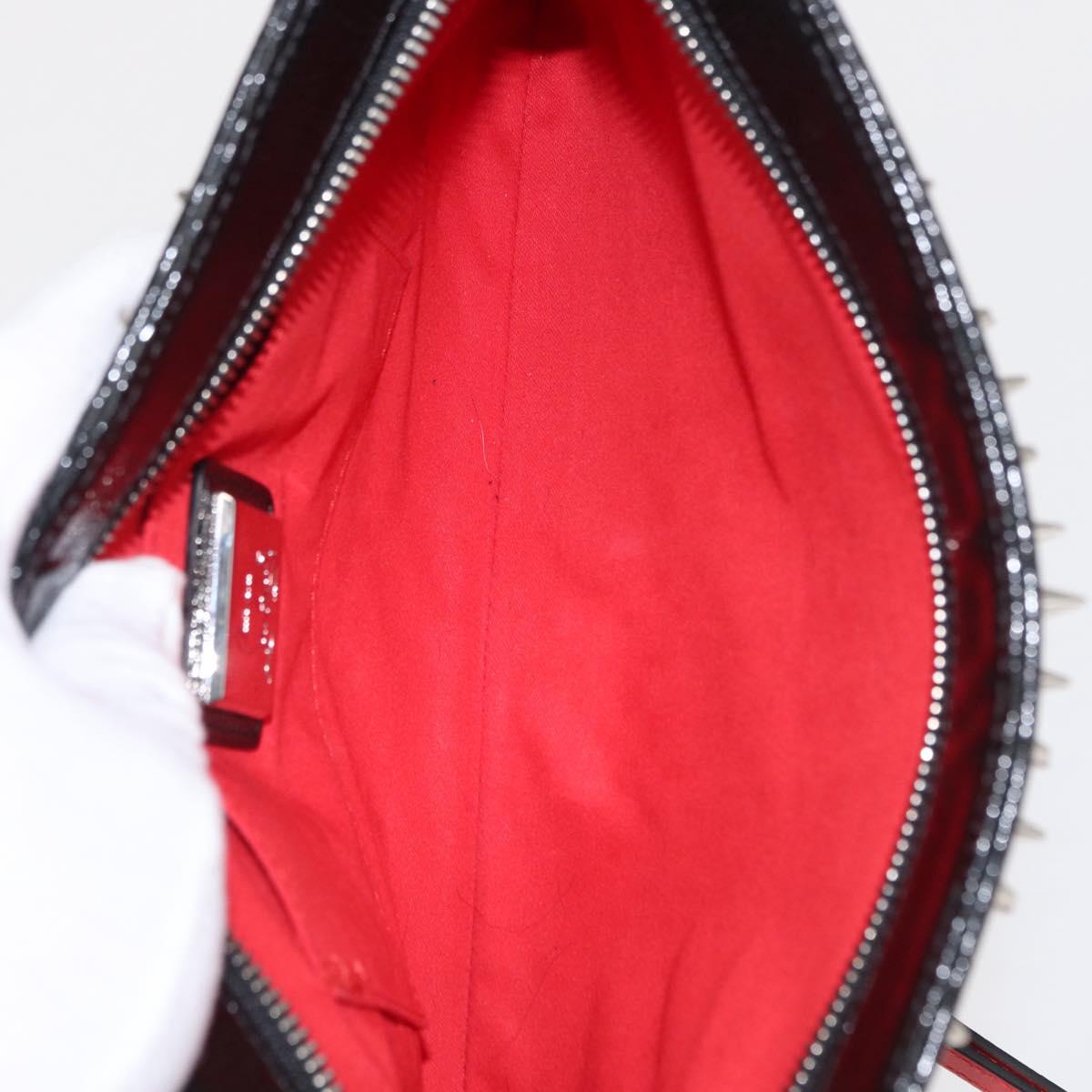 Christian Louboutin Chain Shoulder Bag Leather Black Silver Auth bs32908