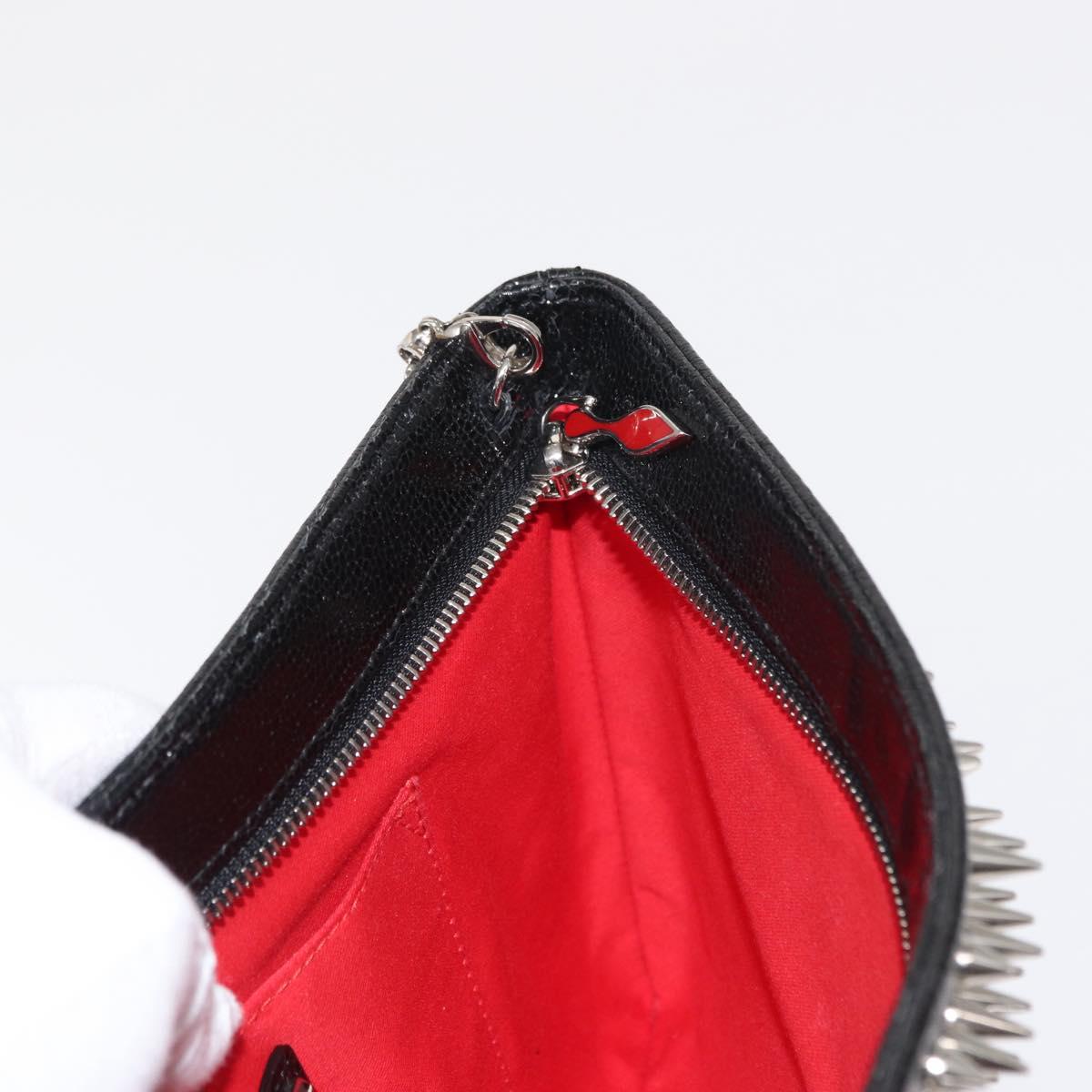 Christian Louboutin Chain Shoulder Bag Leather Black Silver Auth bs32908