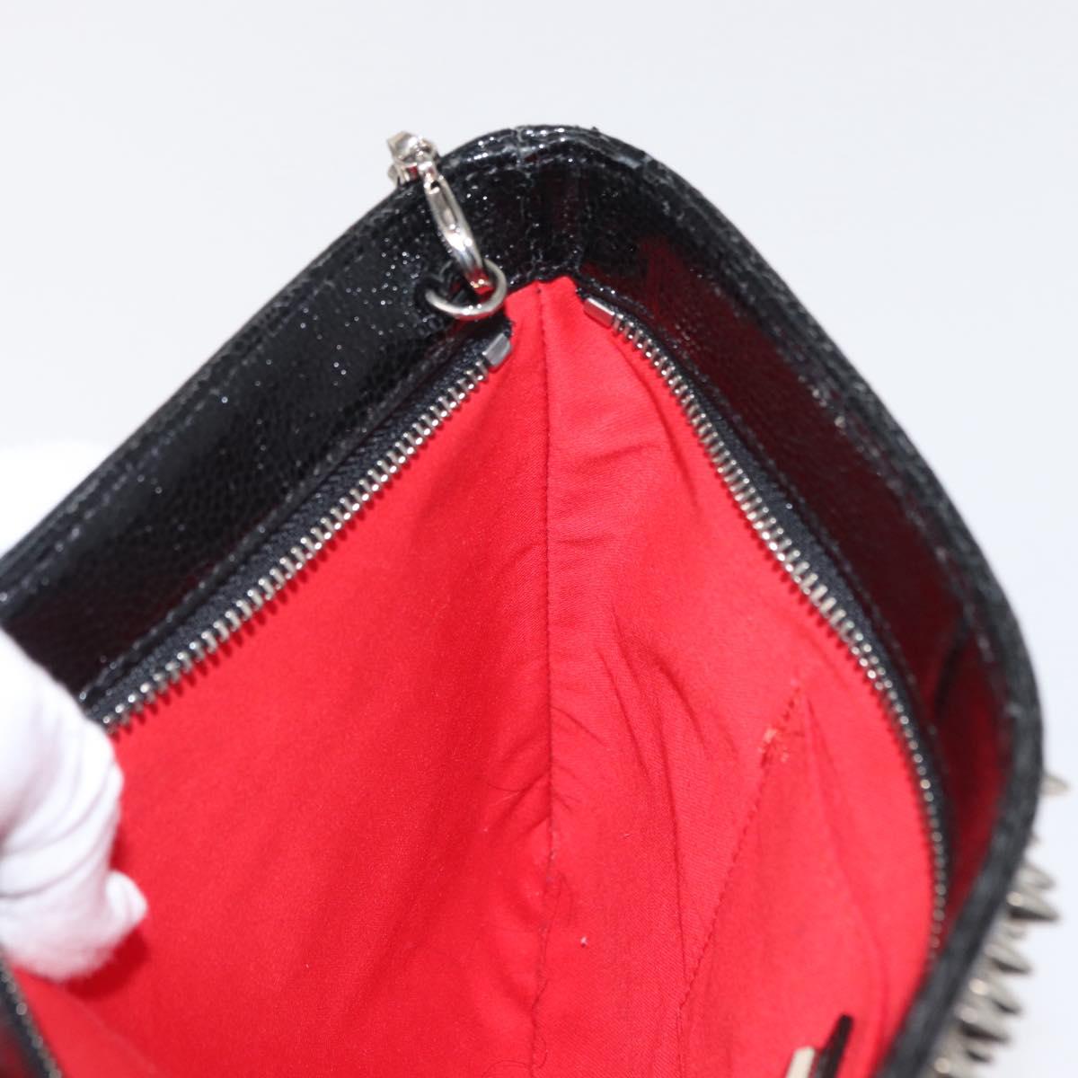 Christian Louboutin Chain Shoulder Bag Leather Black Silver Auth bs32908