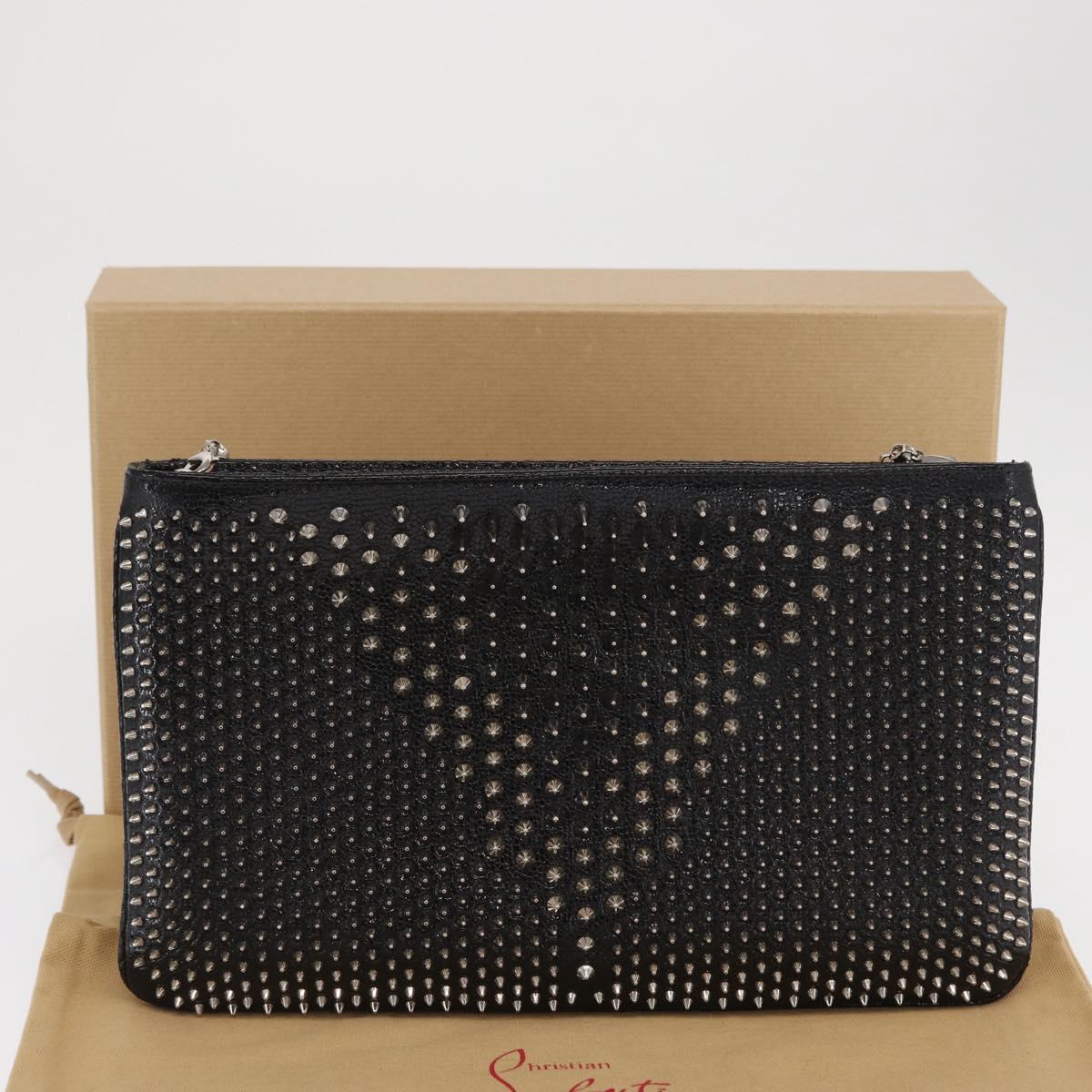 Christian Louboutin Chain Shoulder Bag Leather Black Silver Auth bs32908