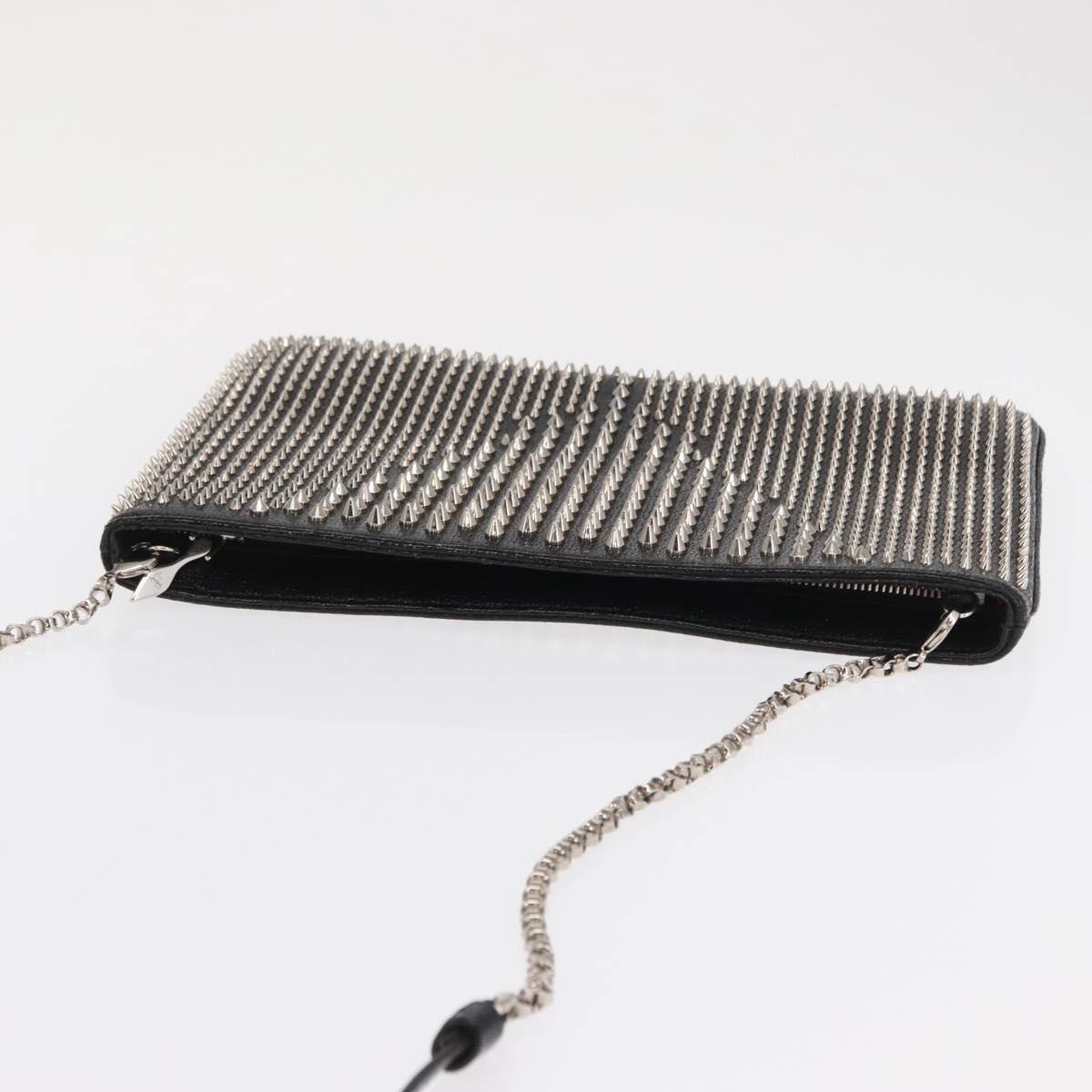 Christian Louboutin Chain Shoulder Bag Leather Black Silver Auth bs32908
