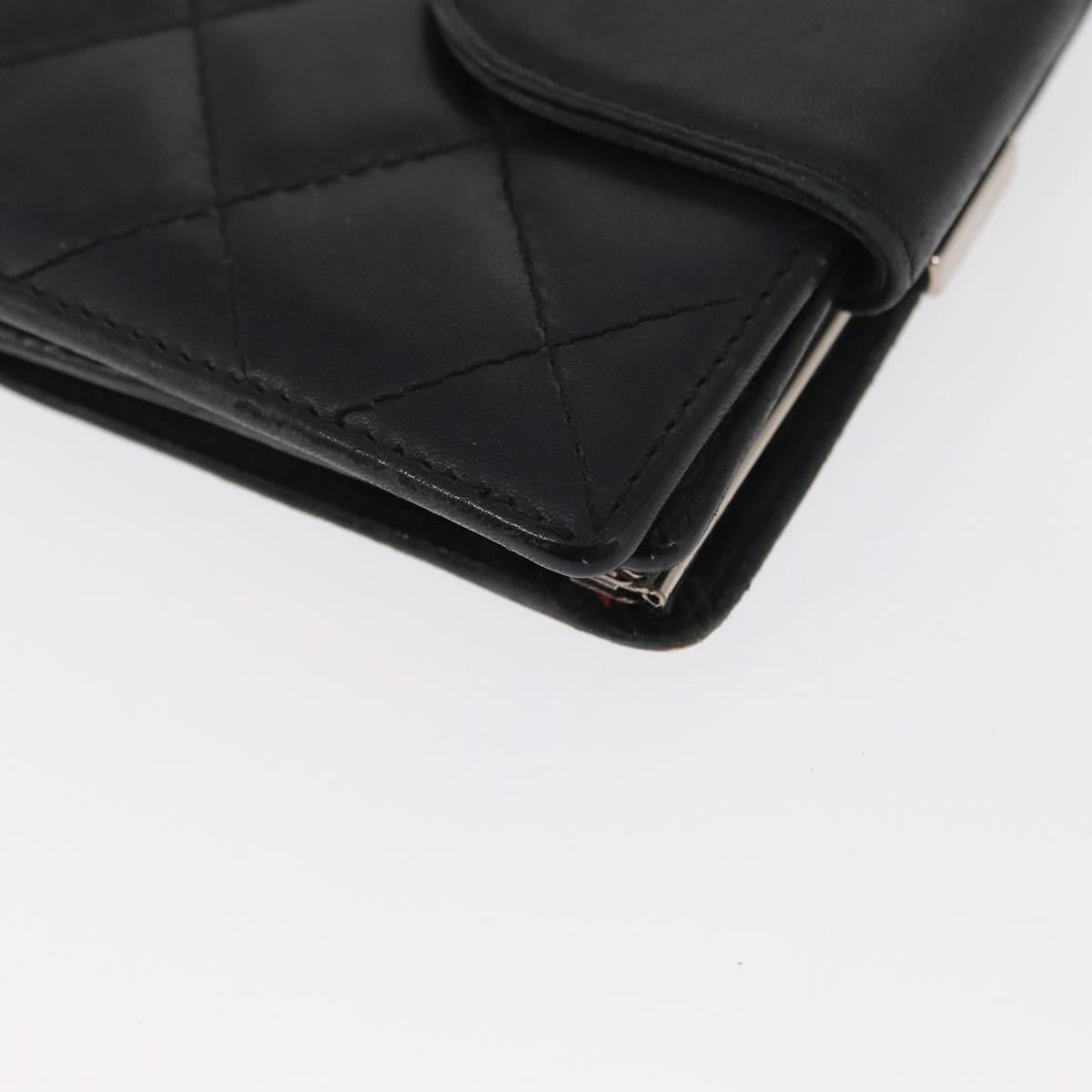 CHANEL Cambon Line Wallet Leather Black Silver CC Auth bs32911