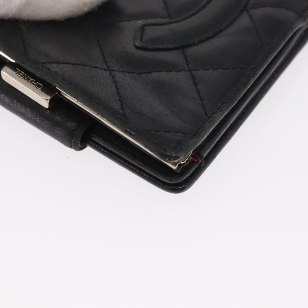 CHANEL Cambon Line Wallet Leather Black Silver CC Auth bs32911