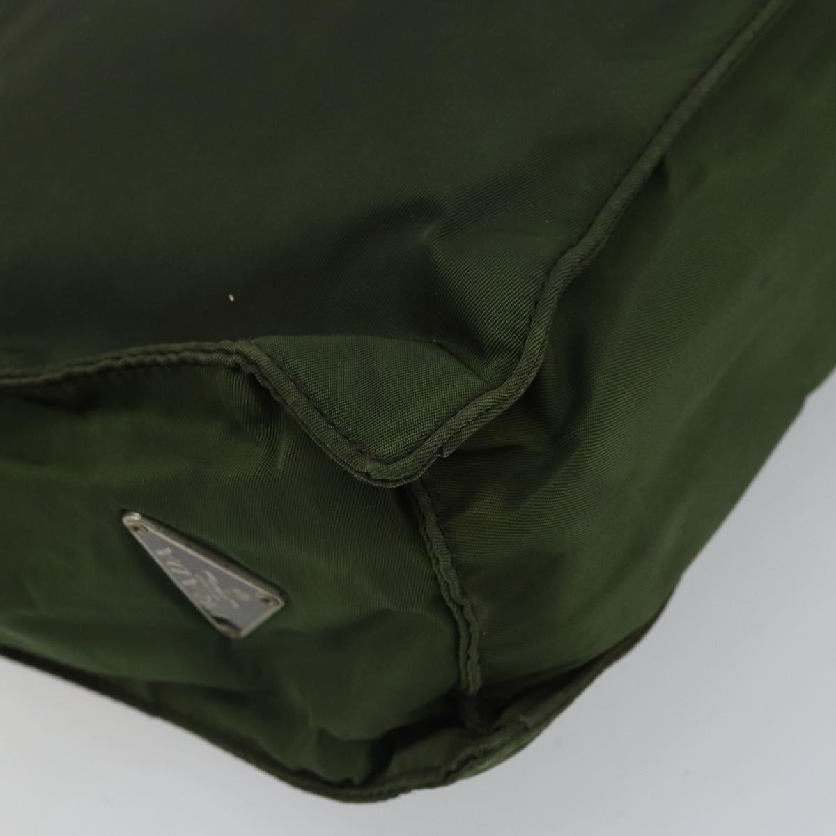 PRADA Hand Bag Nylon Khaki Silver Auth bs32915