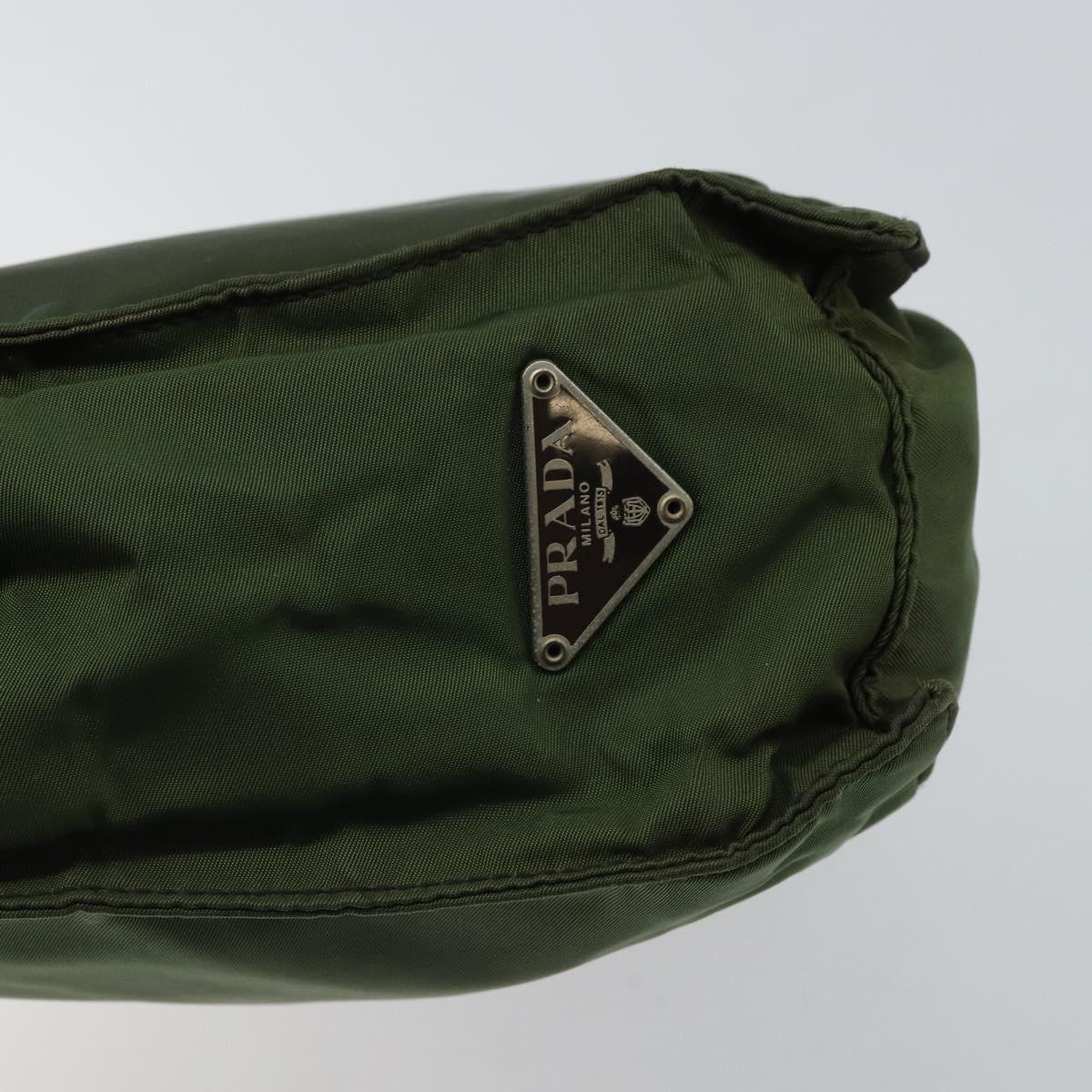 PRADA Hand Bag Nylon Khaki Silver Auth bs32915